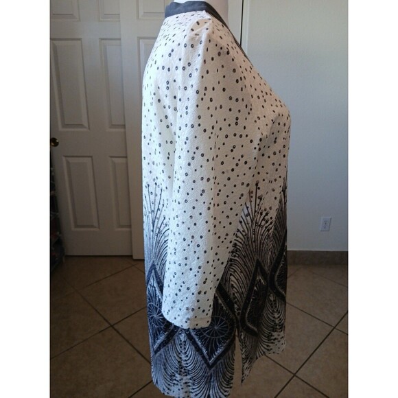 Chico’s Travelers Collection Foiled Peacock Jacket Cardigan Ivory Gray Size 3 XL - Picture 3 of 16